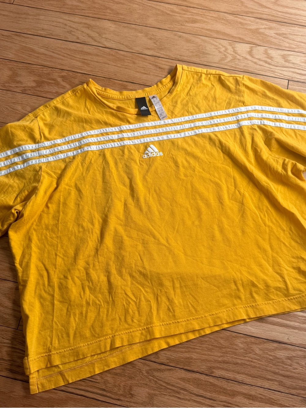 adidas Yellow Cropped T-Shirt with White Stripes